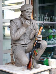 Lifesize clay before moulding and casting in bronze of soldier in Northern Ireland in the 1970s