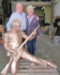 Vivi with Barry Van Danzig admiring the complete bronze of the kneeling soldier